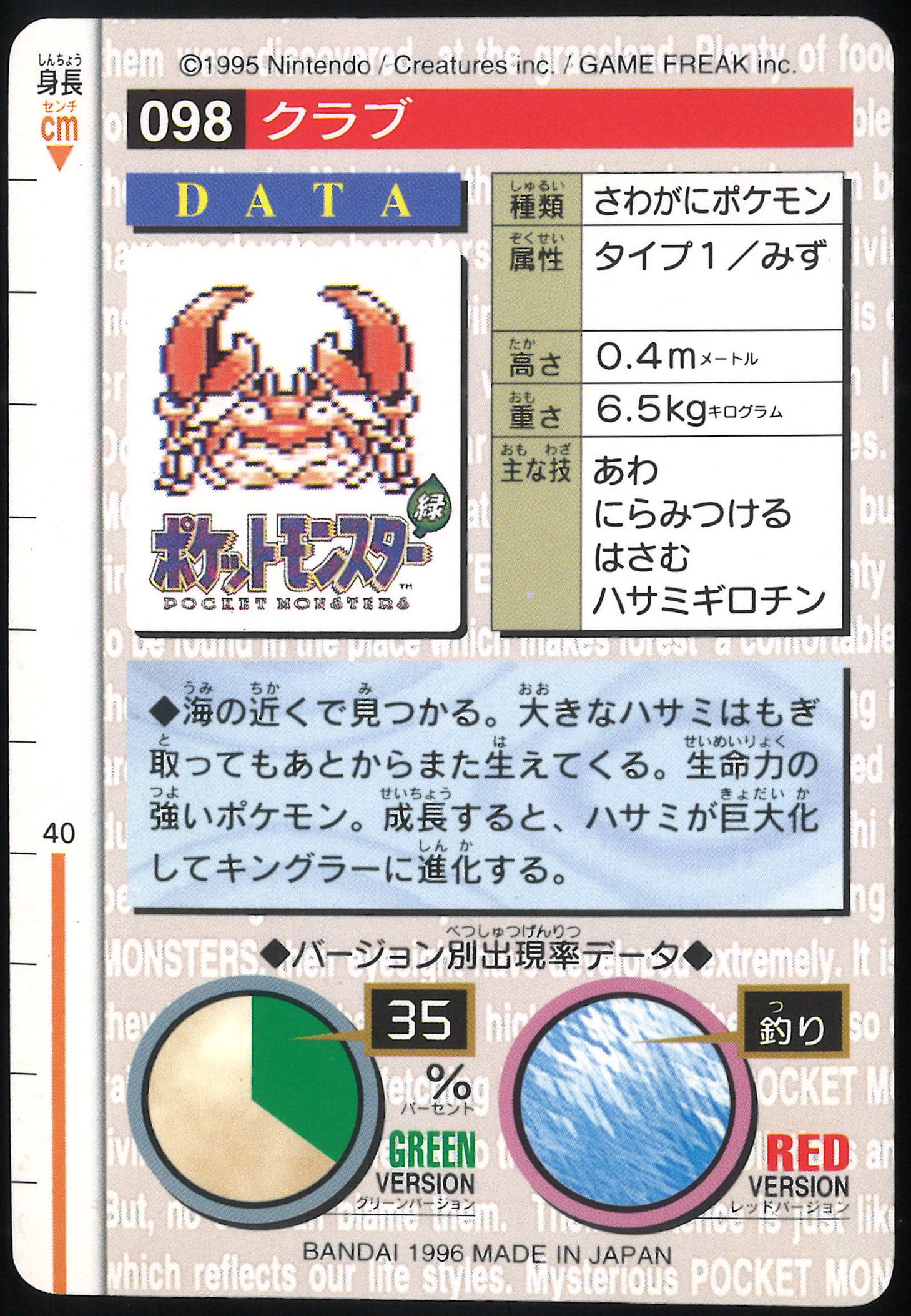 バンダイ ポケモン 本弾 緑版 1弾 1996 クラブ 98 まんだらけ Mandarake