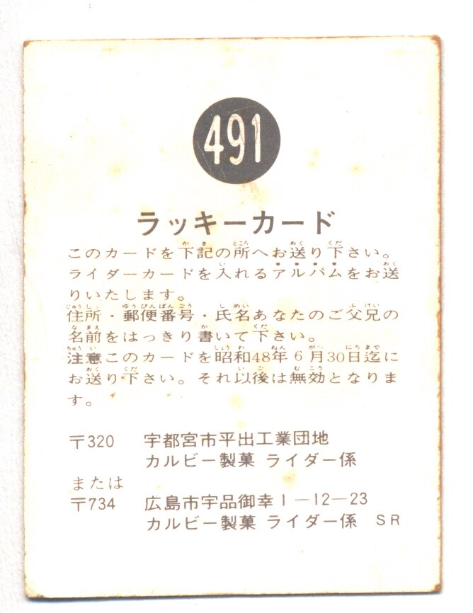 仮面ライダー ラッキー カード 491番 カルビー