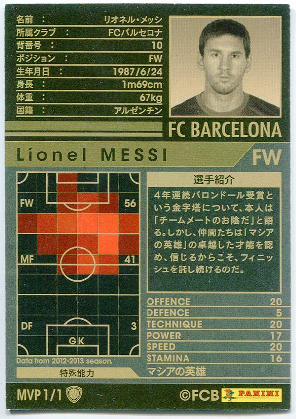 Sega Wccf Wccf12 13 Lionel Messi 12 13 Mvp Mvp Mandarake Online Shop
