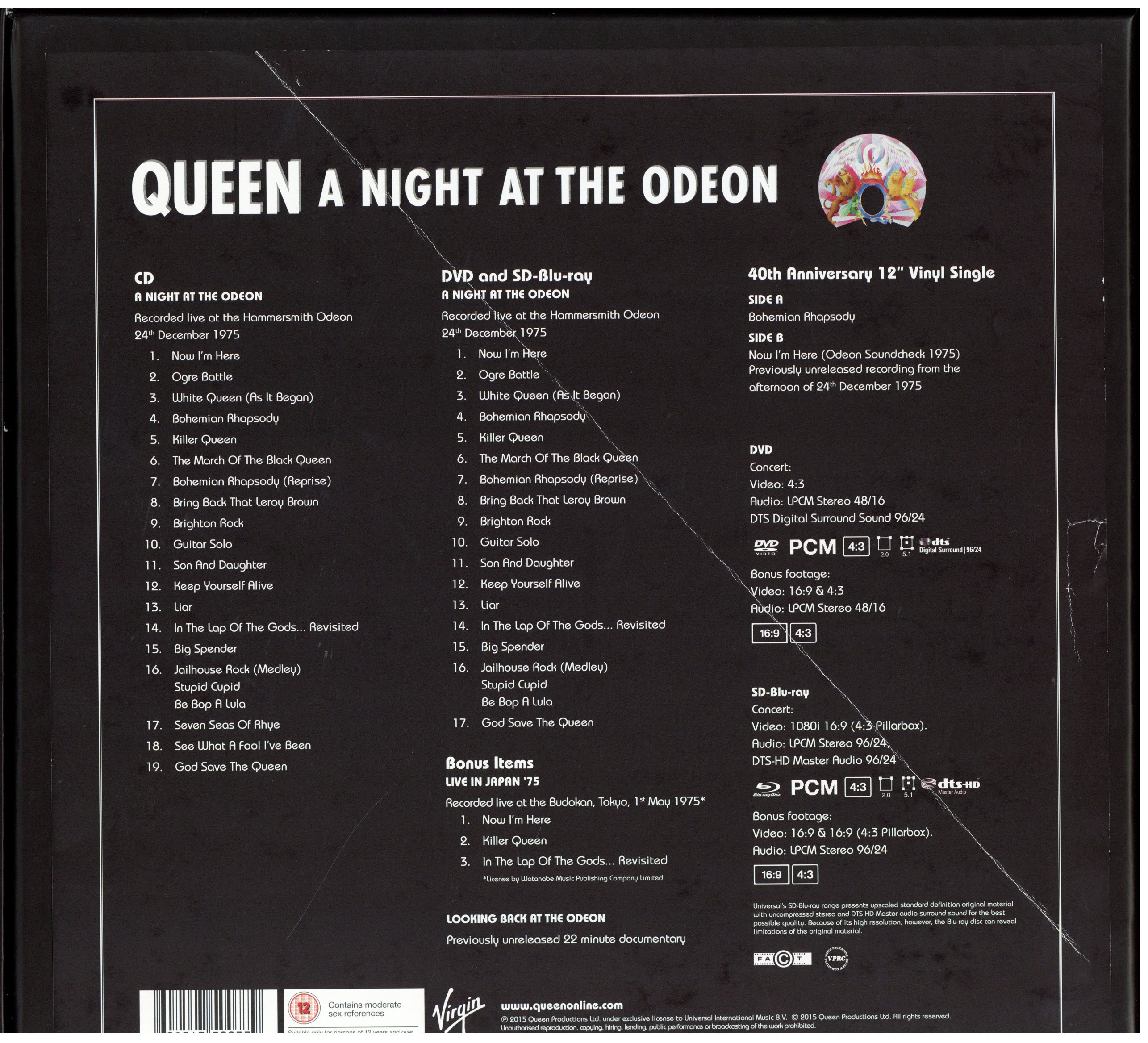 DVD+CD+BD+12インチSg QUEEN オデオン座の夜〈ハマースミス1975