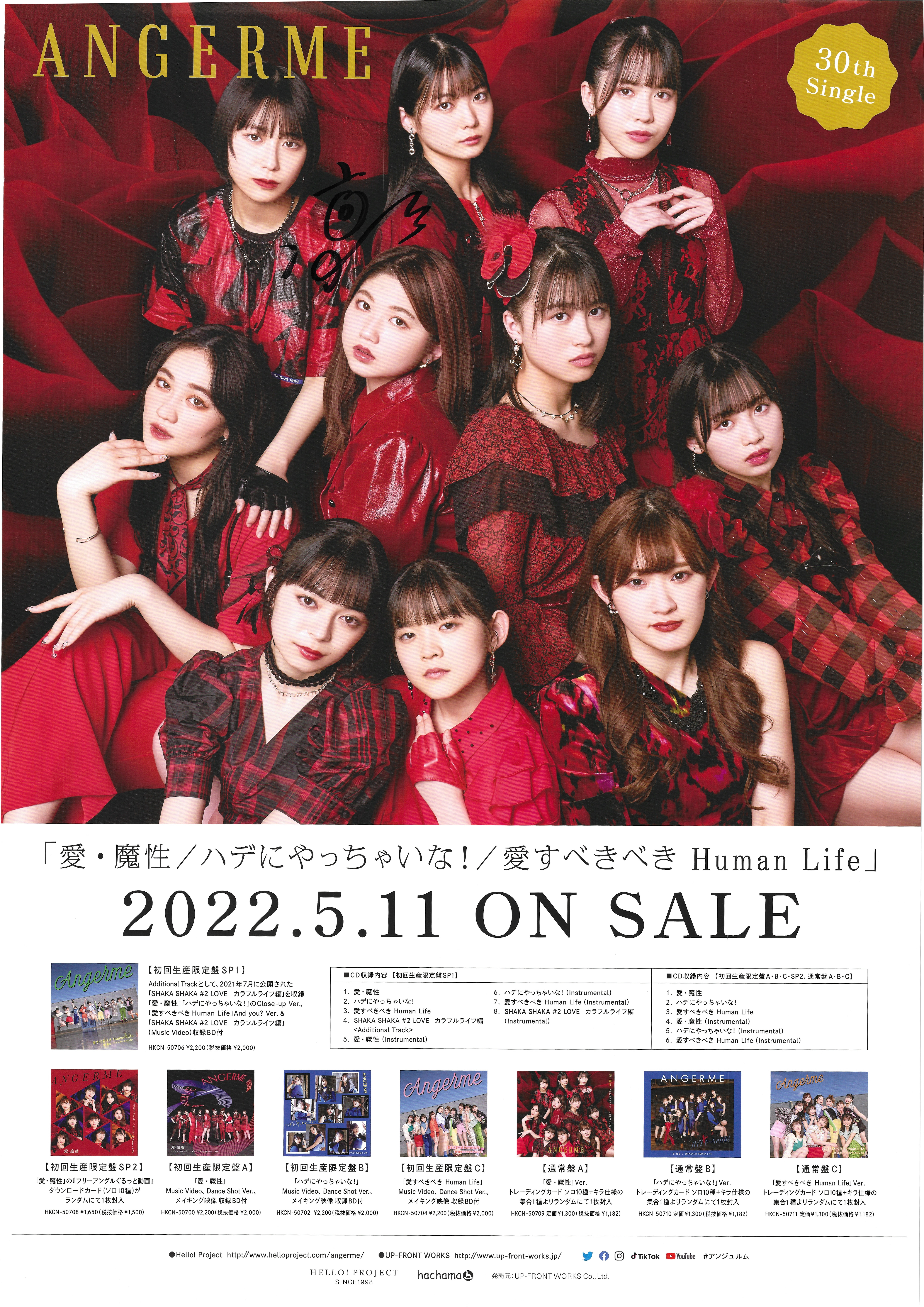 ANGERME 愛・魔性/ハデにやっちゃいな!/愛すべきべき Human Life 川名凜 メンバー直筆ソロサイン入りポスター B2ポスター |  ありある | まんだらけ MANDARAKE